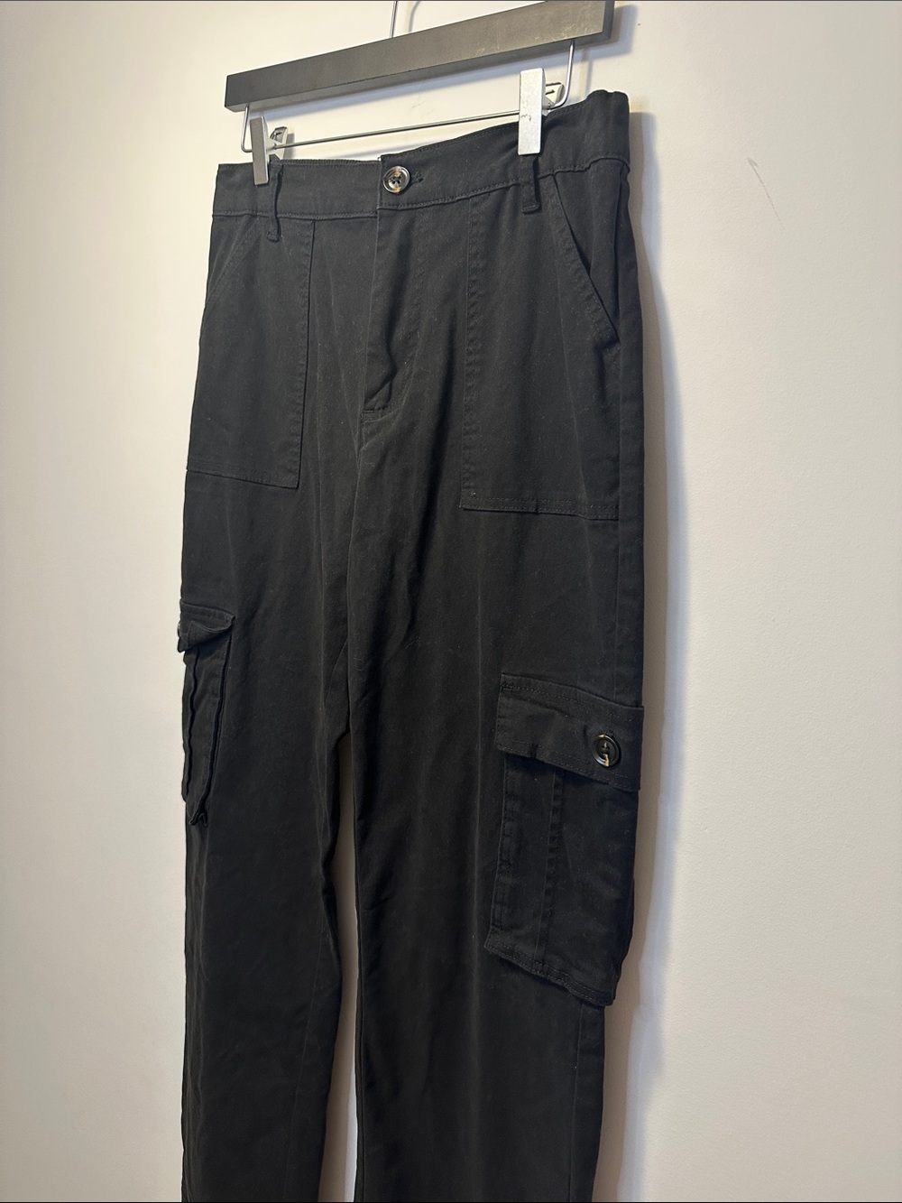 Black Cargo Pants with Utility Pockets and Elasticized Waist - Picture 7 of 9